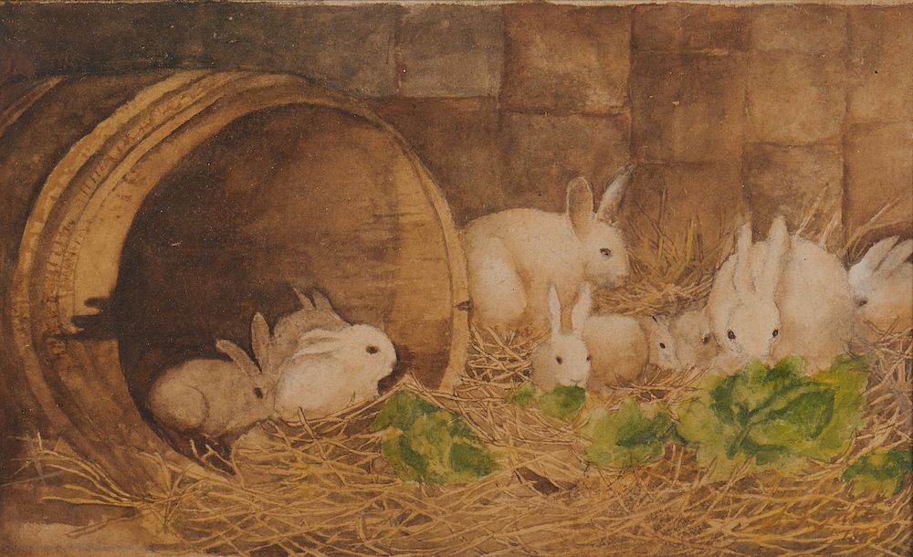 Appraisal: ARTHUR FITZWILLIAM TAIT American - Rabbits watercolor ARTHUR FITZWILLIAM TAIT