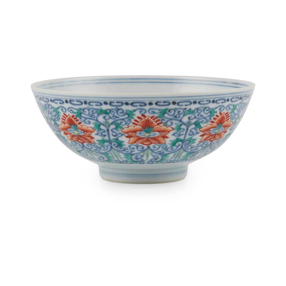 Appraisal: DOUCAI 'LOTUS' BOWL the exterior adorned with eight iron-red flowerheads