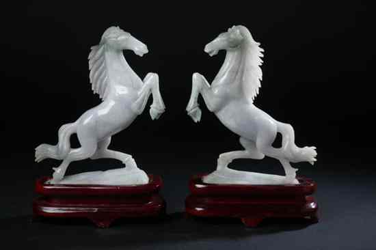 Appraisal: PAIR CHINESE CELADON JADEITE FIGURES OF HORSES - in high