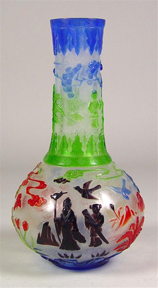 Appraisal: Chinese Glass Vase Well cut Peking overlay of lions and