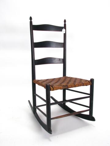 Appraisal: Shaker Mt Lebanon Sewing Rocker ladder back black paint rush