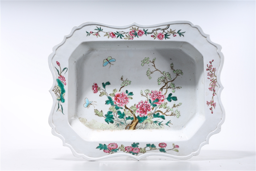 Appraisal: Chinese enameled porcelain brush washer with floral and butterfly motif