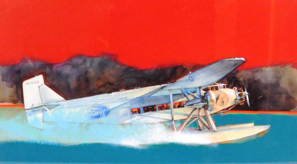 Appraisal: Signed mixed media portrait of Ford's tri-motor seaplane NC H