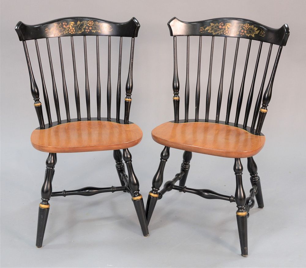 Appraisal: Group of six Hitchcock spindle back chairs with floral stencil