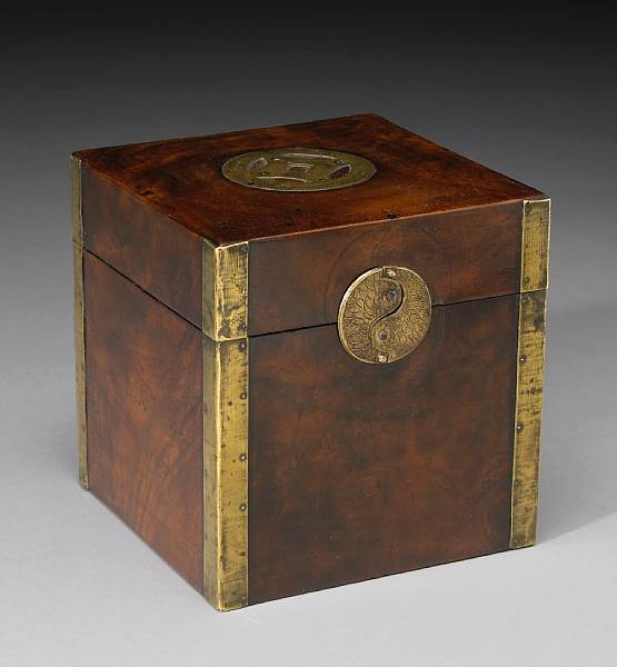 Appraisal: A burlwood scholar's box with metal hardware decoration th Century