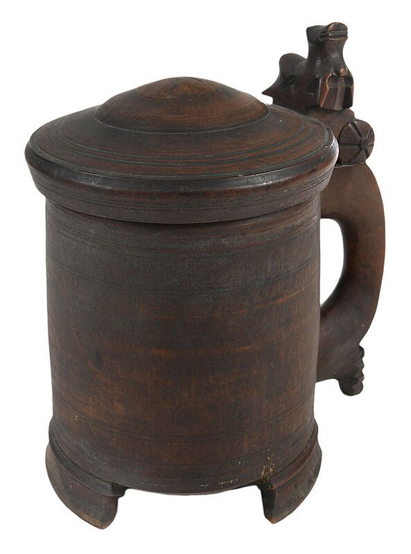 Appraisal: Early Carved Wood Tankard probably Norwegian early th century raised