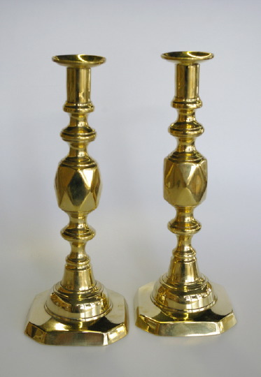 Appraisal: Good Pair of English Queen of Diamonds Brass Candlesticks third