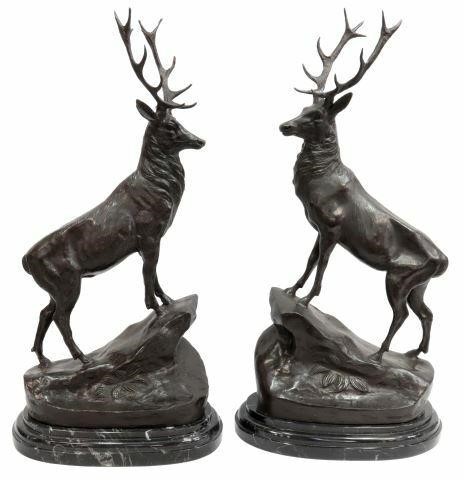 Appraisal: pair Large patinated bronze sculptures signed in cast after Jules