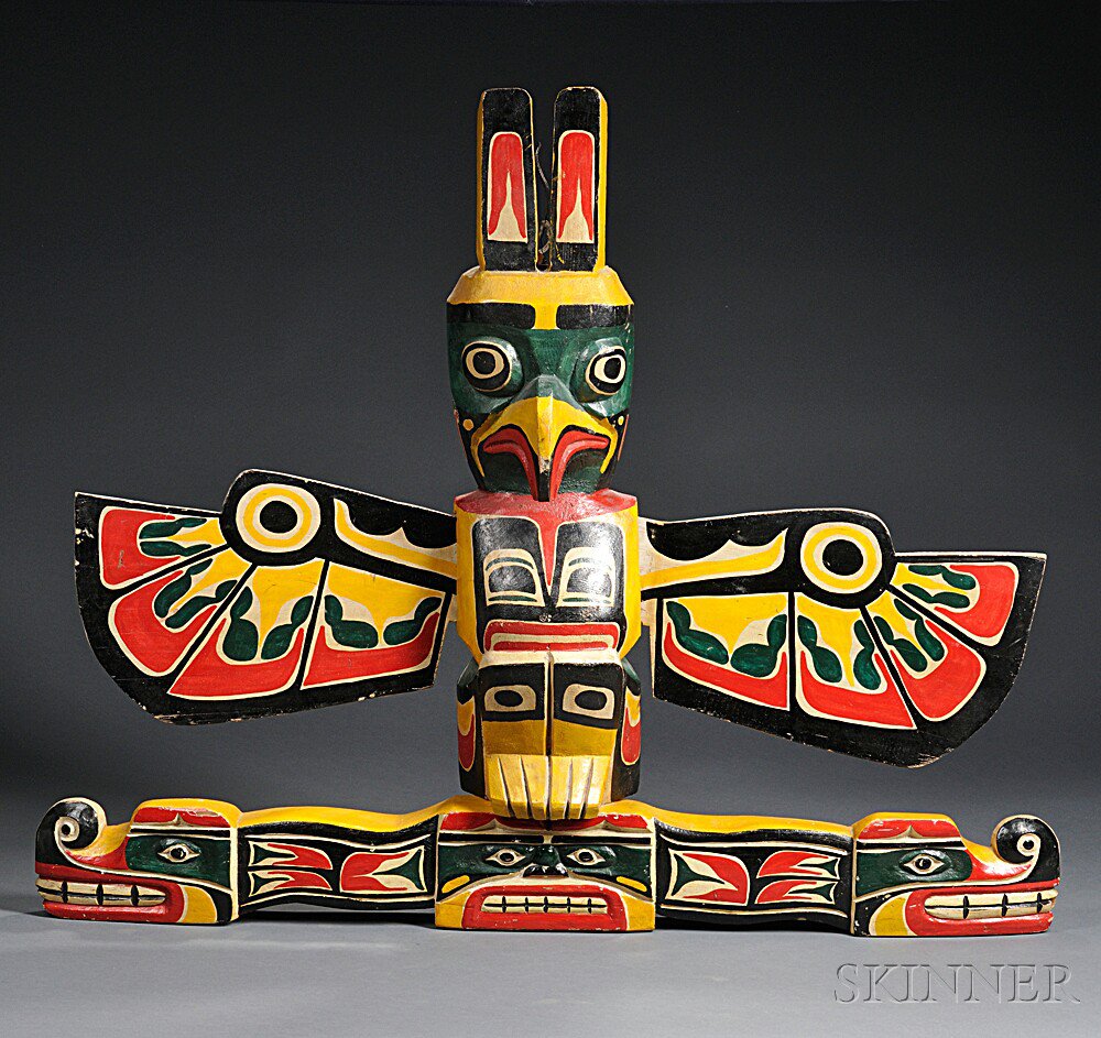 Appraisal: Northwest Coast-style Polychrome Wood Totem Pole carved in four separate