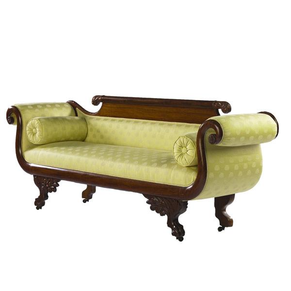 Appraisal: Empire sofa with mahogany frame ca x x