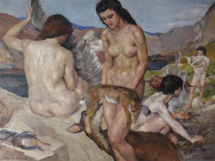 Appraisal: LOUISE D'AUSSY PINTAUD th - th century NUDES IN LANDSCAPE