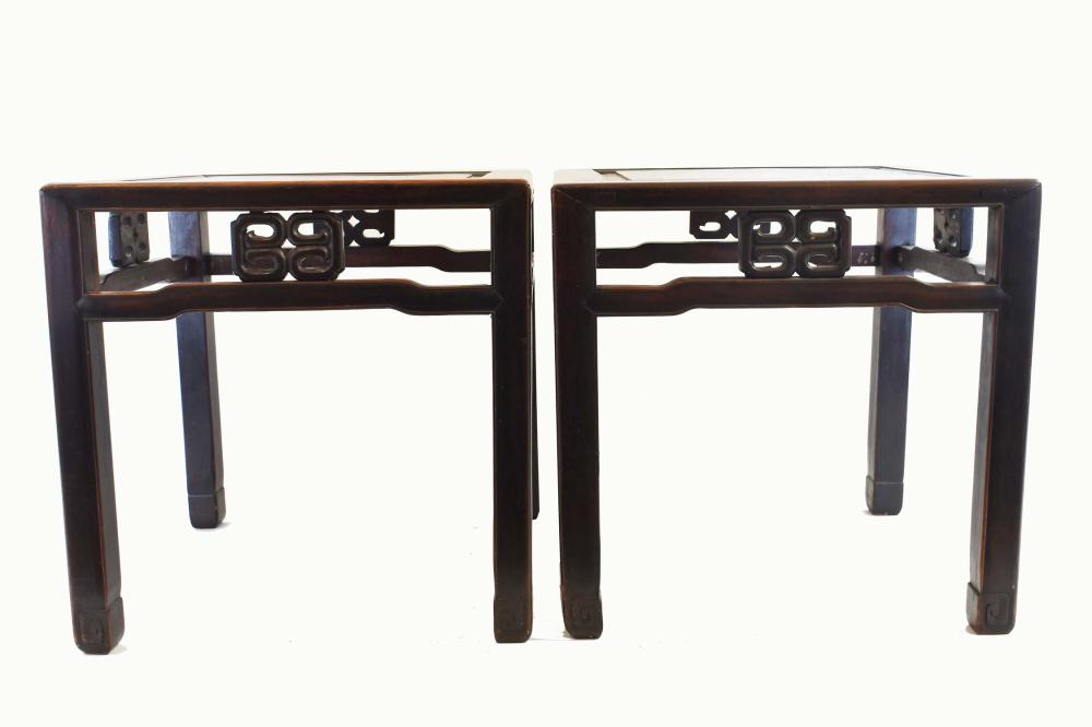 Appraisal: GOOD PAIR OF CHINESE HONG-MU STOOLS LOW TABLESCirca Each with