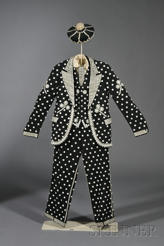 Appraisal: Cockney Pearly Button Costume England th century wool suit with