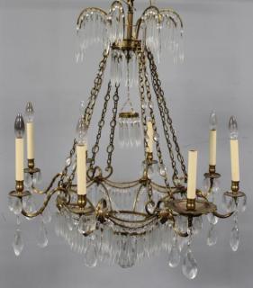 Appraisal: Antique Continental Gilt Metal and Crystal Chandelier A beautiful Baltic