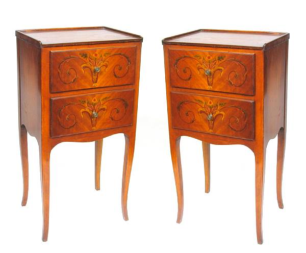 Appraisal: A pair of Louis XV style paint decorated night stands