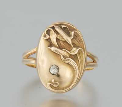 Appraisal: A Ladies' Art Nouveau Ring k yellow gold ring features