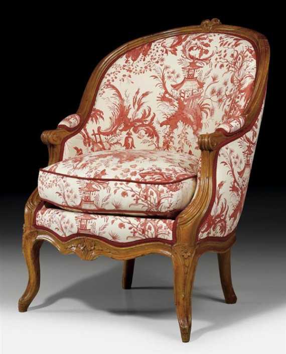 Appraisal: BERGERE Louis XV Paris circa Shaped and carved beech with