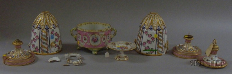 Appraisal: Four Decorated Porcelain Table Items a Dresden hand-painted floral decorated