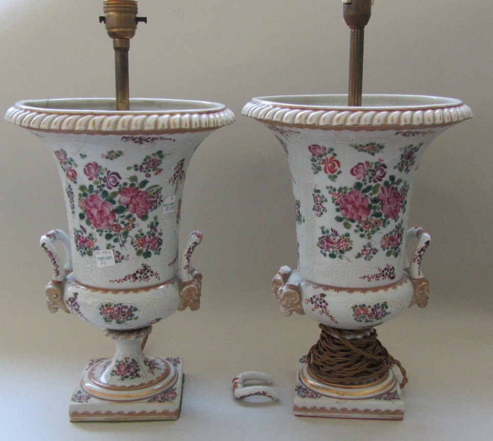 Appraisal: A pair of Samson porcelain table lamps of two handled