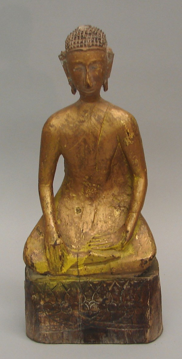 Appraisal: Wooden sitting Buddha posture of subduing Mara t w Lao