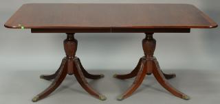 Appraisal: Custom mahogany double pedestal dining table with banded inlaid top