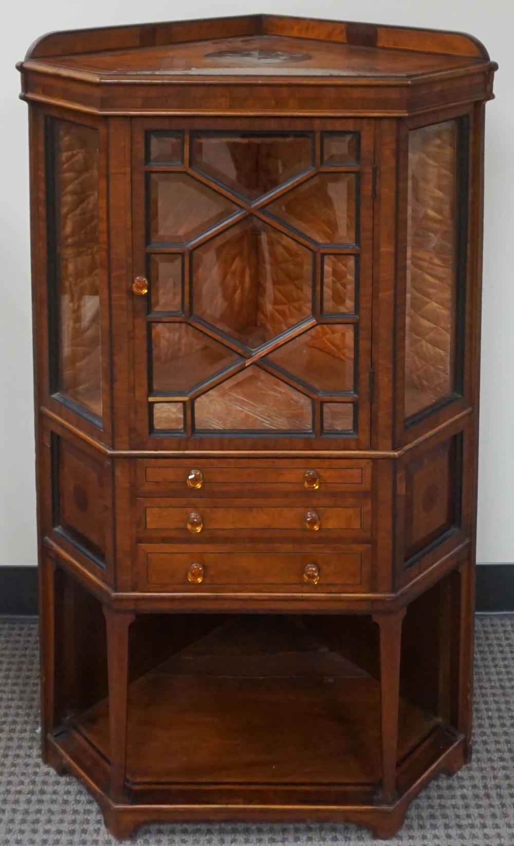 Appraisal: George III Style Inlaid Mahogany Corner Vitrine x x in