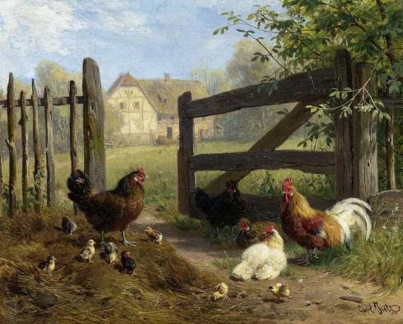 Appraisal: JUTZ CARL Windschl g - Pfaffendorf Poultry and rooster before