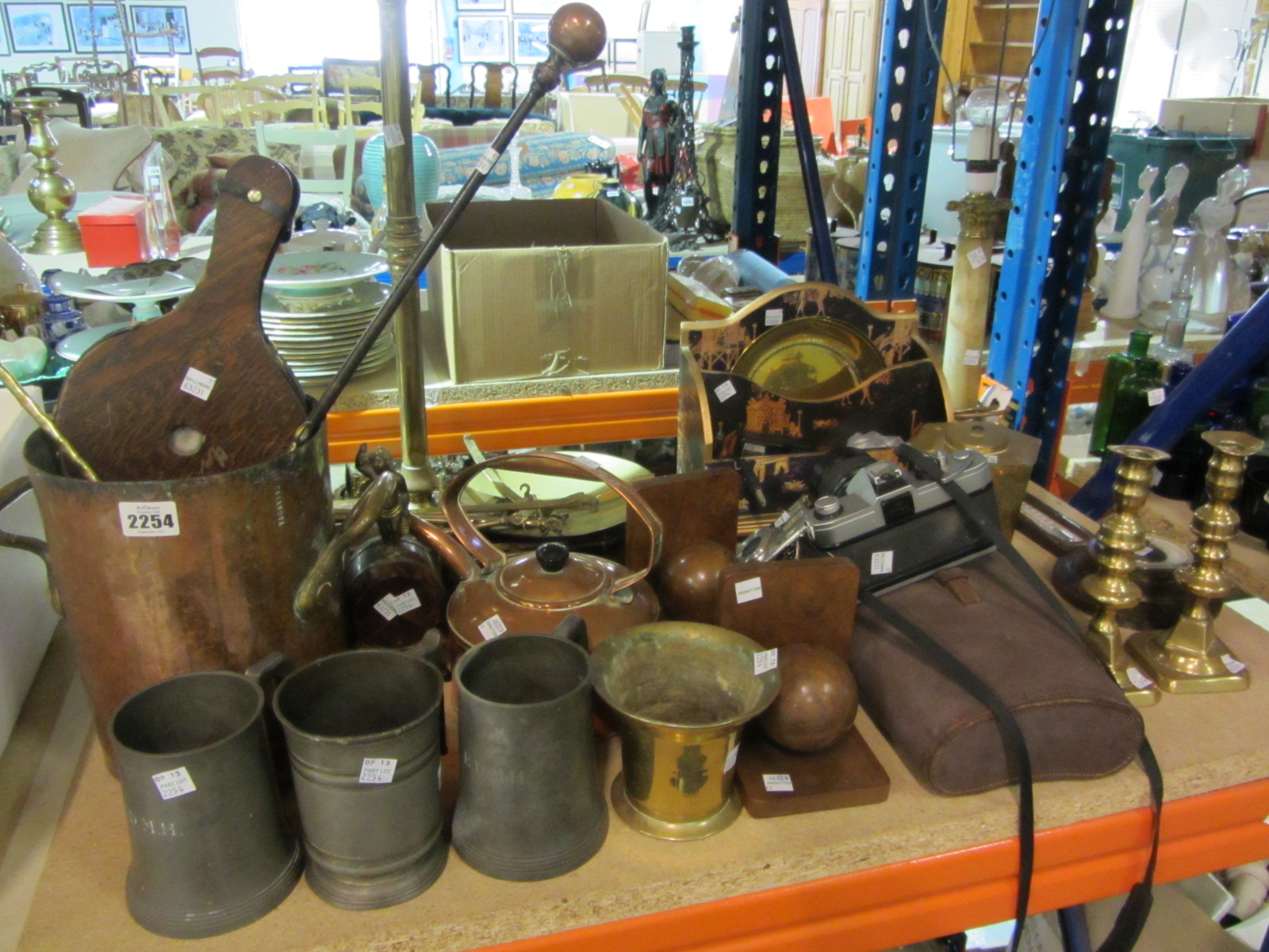 Appraisal: A quantity of collectables including copper brass cameras binoculars scales