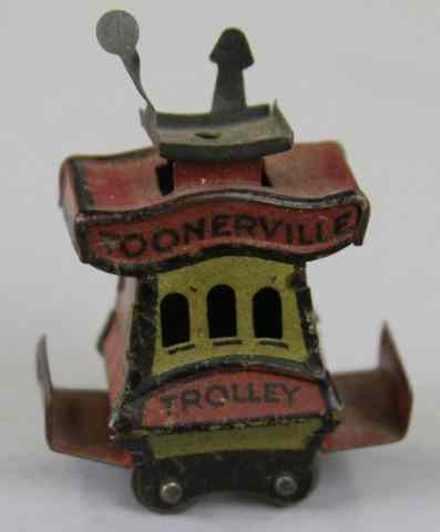 Appraisal: CRACKERJACK TOONERVILLE TROLLEY C Fontaine Fox lithographed tin whimsical trolley