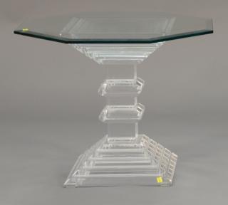 Appraisal: Lucite end table with eight sided glass ht in top