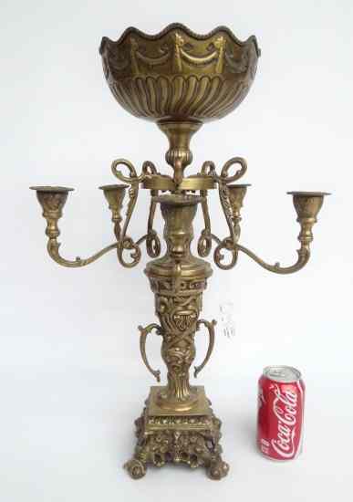 Appraisal: Brass candelabra with bowl top '' Ht