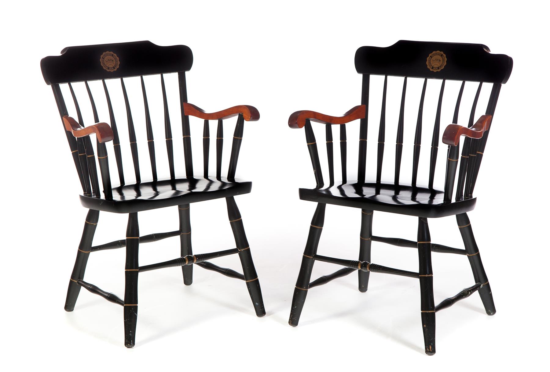 Appraisal: PAIR OF WESTERN RESERVE UNIVERSITY ARM CHAIRS American nd half-