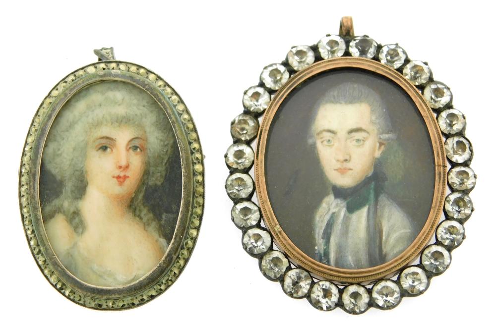 Appraisal: MINIATURE Man and woman both oval supports man with powdered