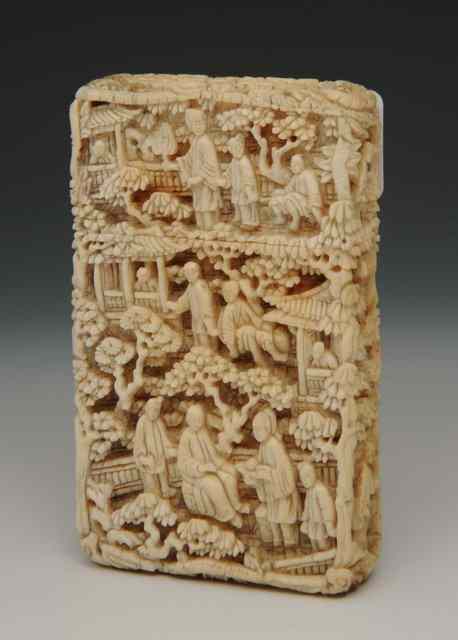 Appraisal: A CHINESE CANTON CARVED IVORY VISITING CARD CASE with intricate