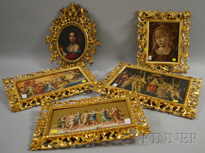 Appraisal: Five Italian Carved Giltwood Frames lg to in