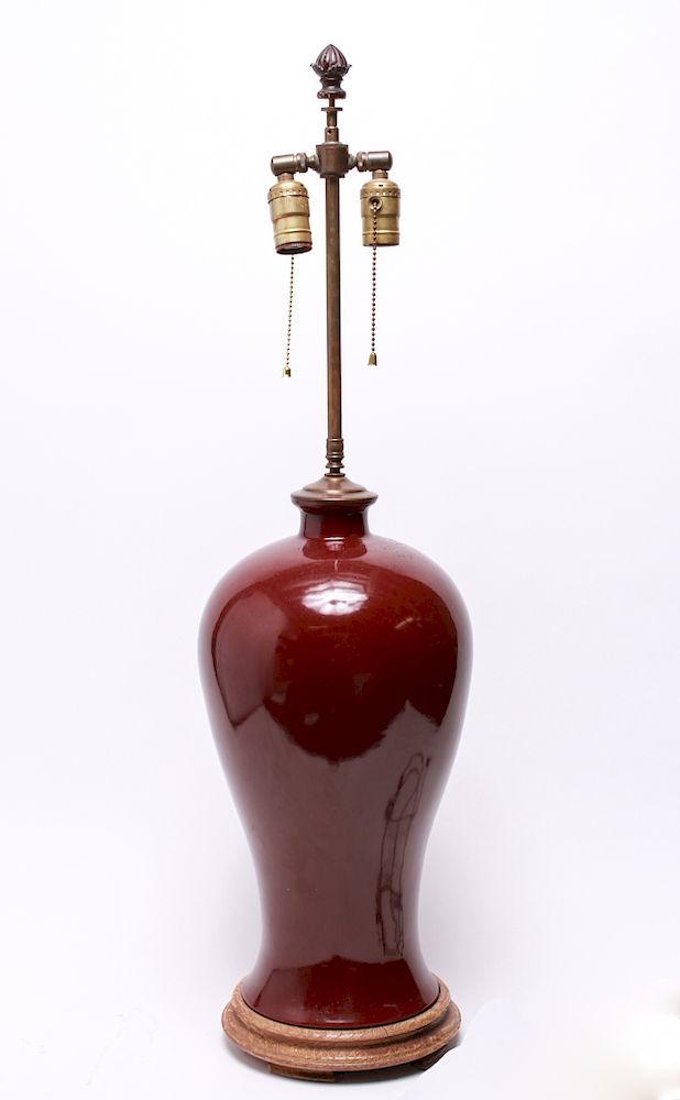 Appraisal: Chinese Oxblood Meiping Porcelain Table Lamp Chinese oxblood porcelain Meiping