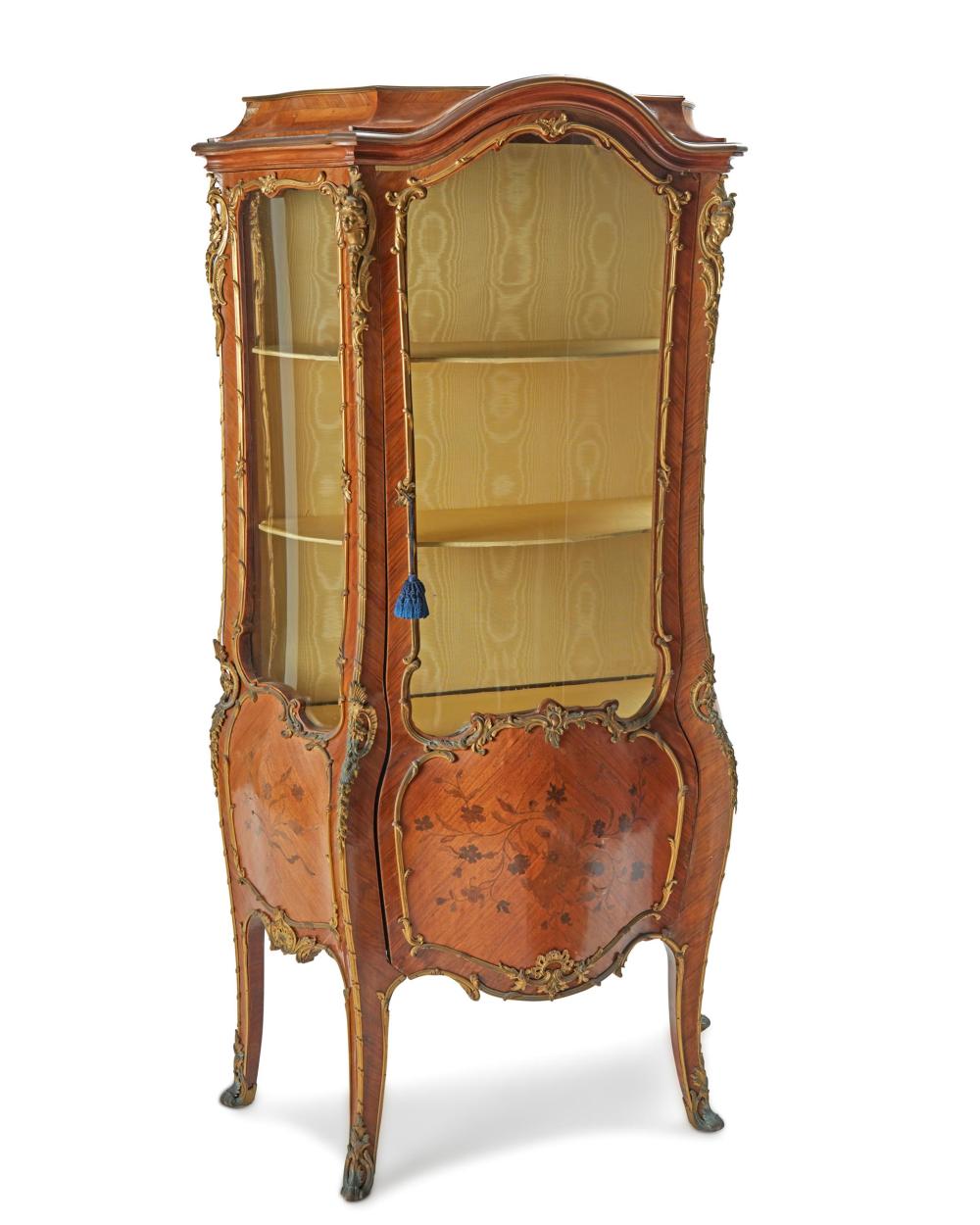 Appraisal: A French Louis XV-style vitrine cabinet Fourth-Quarter th Century With