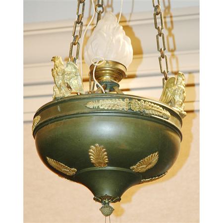 Appraisal: Empire Style Gilt and Patinated-Bronze Hall Light Estimate nbsp nbsp