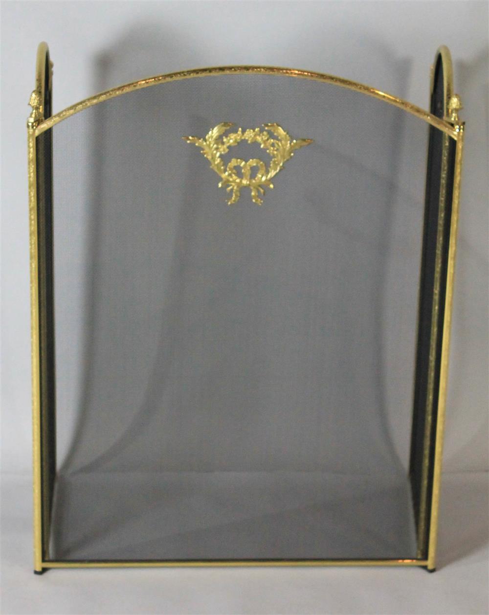 Appraisal: THREE PANEL MESH AND BRASS FIRE SCREEN Provenance Estate in