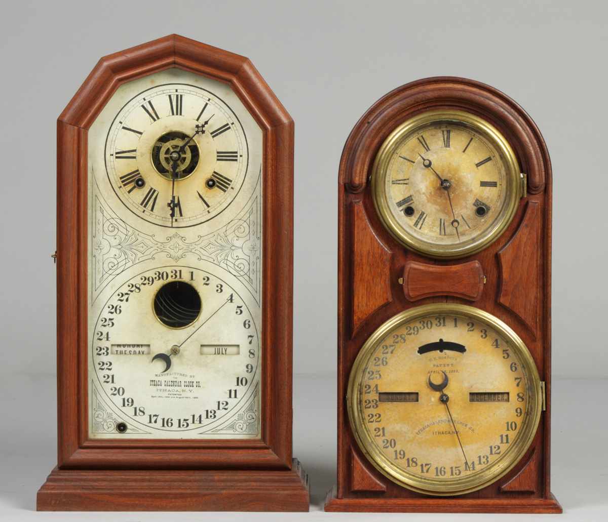 Appraisal: Ithaca Shelf Clocks Lot Ithaca Octagon Calendar Clock Walnut case