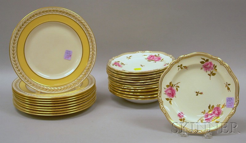 Appraisal: Set of Thirteen Spode Gilt and Hand-painted Rose Decorated Porcelain