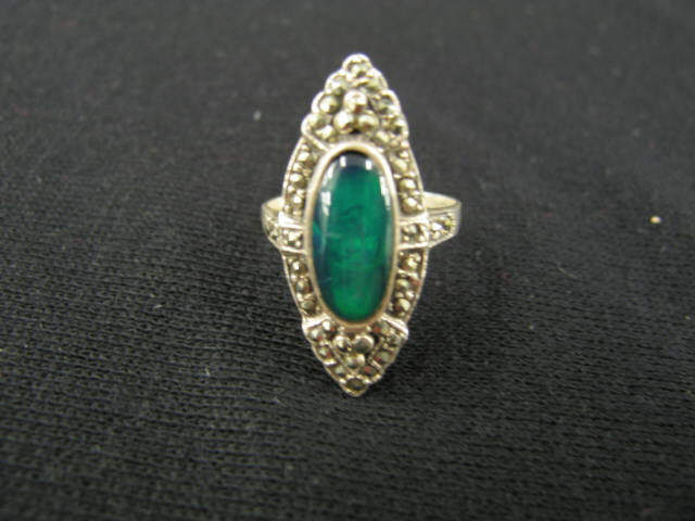 Appraisal: Malachite Sterling Silver Marcasite Ring deco style