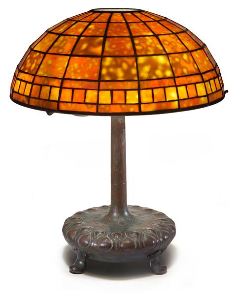 Appraisal: A Tiffany Studios Favrile glass and bronze Geometric lamp -