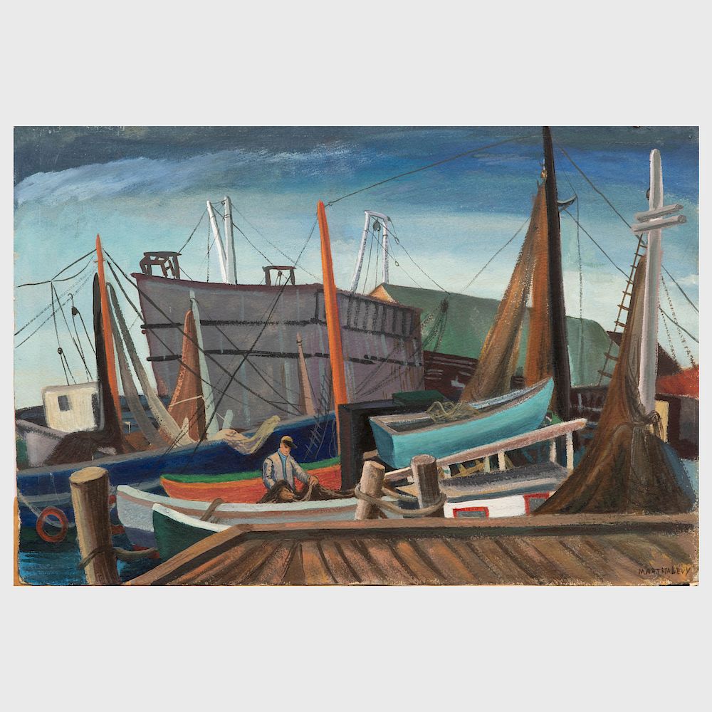 Appraisal: Martha Levy Gloucester Dock and Dockside Gouache on paper and