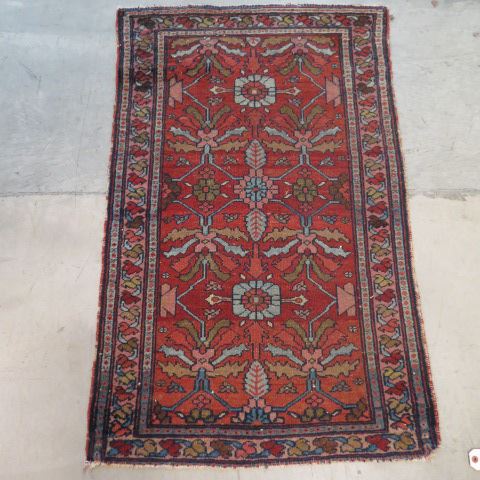 Appraisal: Semi-Antique Persian Handmade Mat stylized floral salmon field ' x