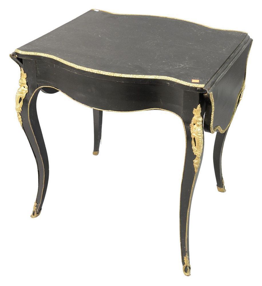 Appraisal: French style center table painted black with figural bronze mounts