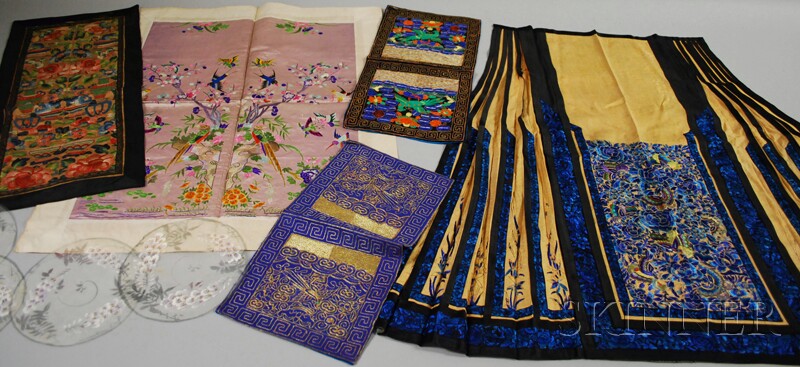 Appraisal: Group of Chinese Textiles including an embroidered silk skirt