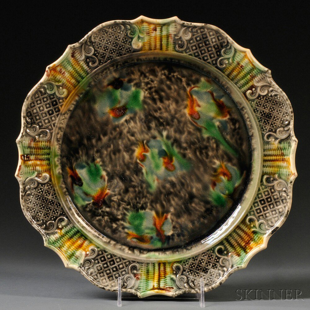 Appraisal: Staffordshire Cream-colored Earthenware Platter England c press-molded basketweave and diapered