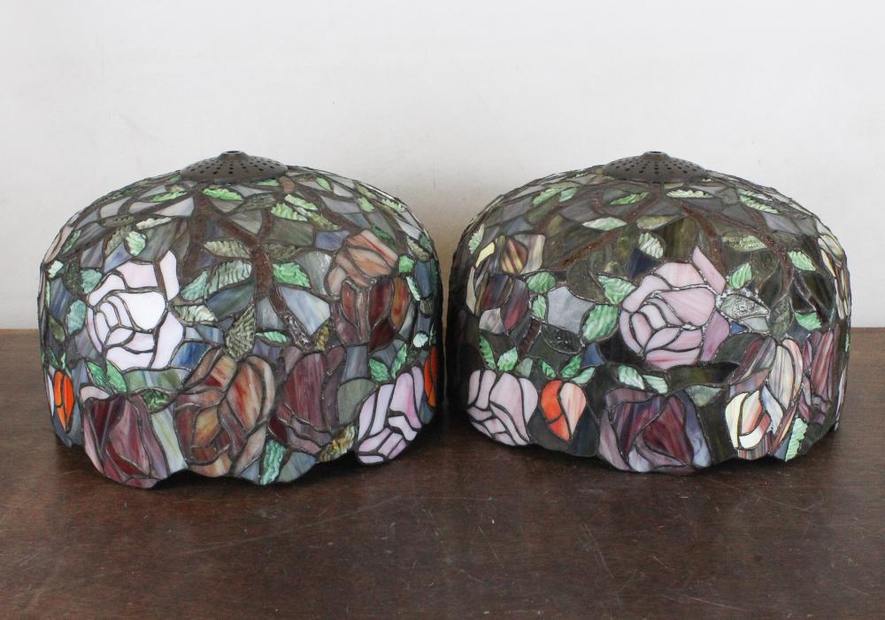 Appraisal: PAIR OF STAINED GLASS TABLE LAMP SHADES both domed shades