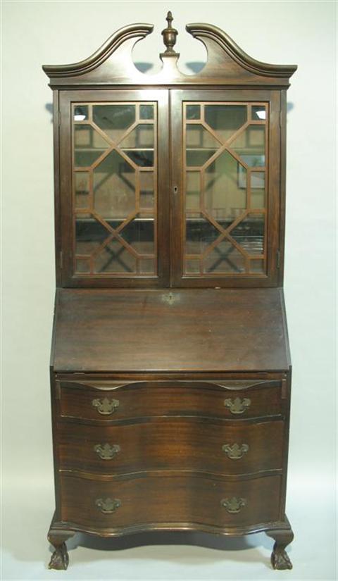 Appraisal: CHIPPENDALE STYLE MAHOGANY SECRETARY BOOKCASE Labeled Maddox Tables Jamestown New